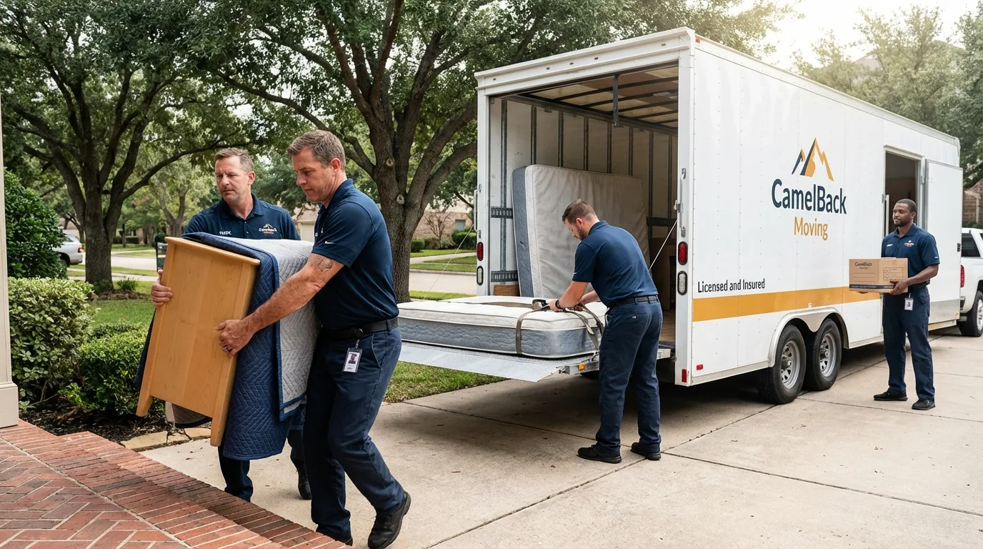 Crew loading residential truck for cross-state move from Schaumburg, IL