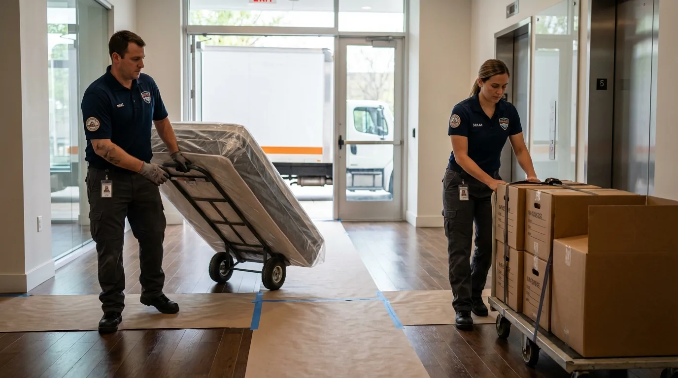 Professional apartment movers loading elevator in Schaumburg, IL